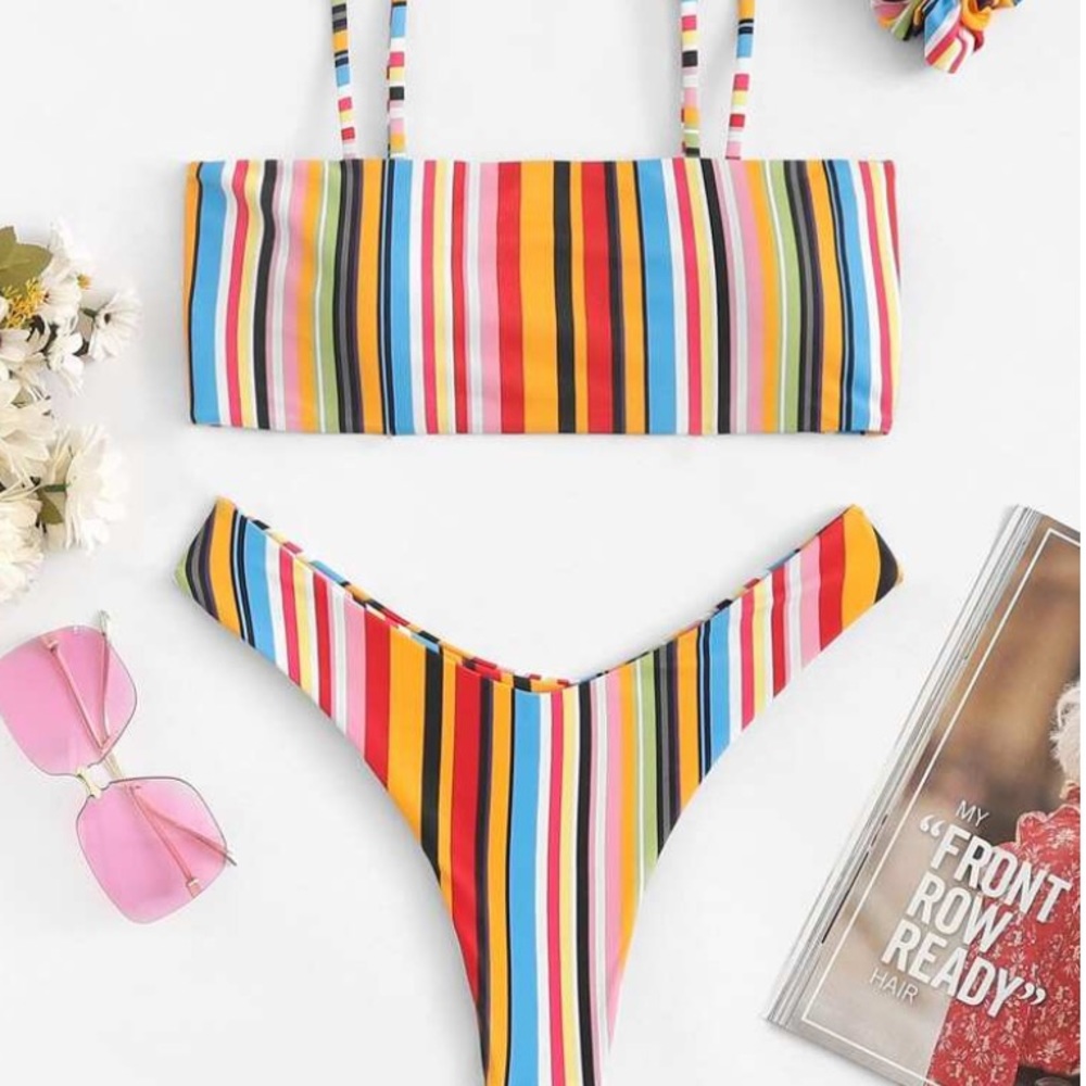 Rainbow Striped High Cut Bikini